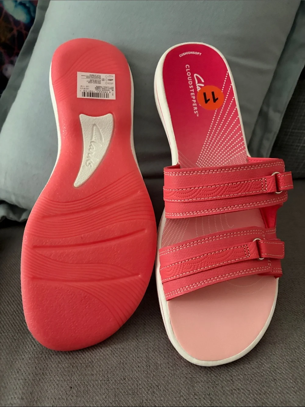 Clarks Pink Cloudsteppers Cushioned Adjustable Slide Sandals